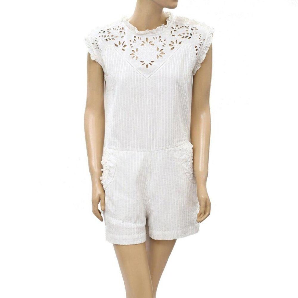 Paul & Joe Sister Eyelet Embroidered Ruffle Romper Beaded Ivory M New